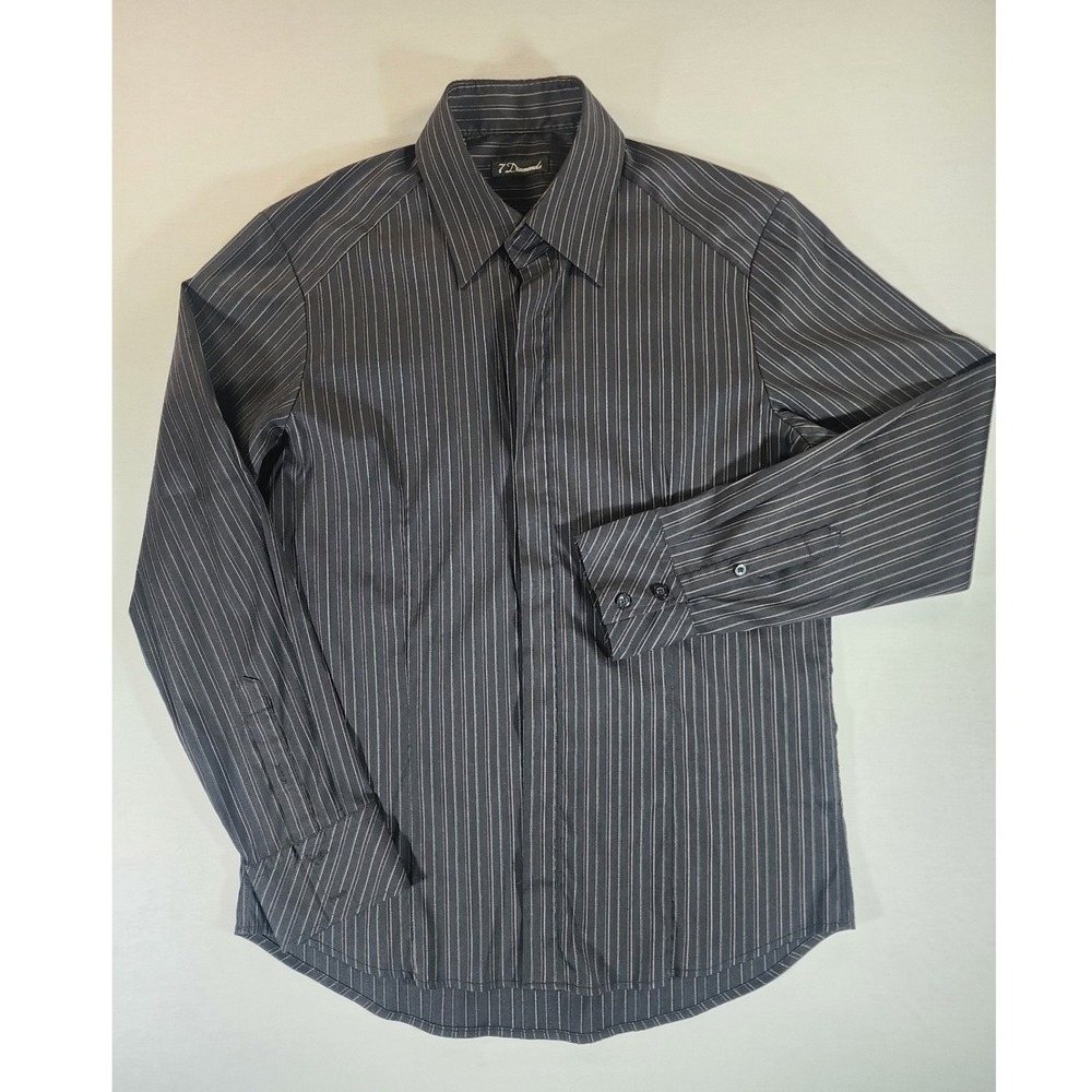 7 Diamonds Button Down Mens L Pinstripe Black Stretch Long Sleeve Dress Shirt